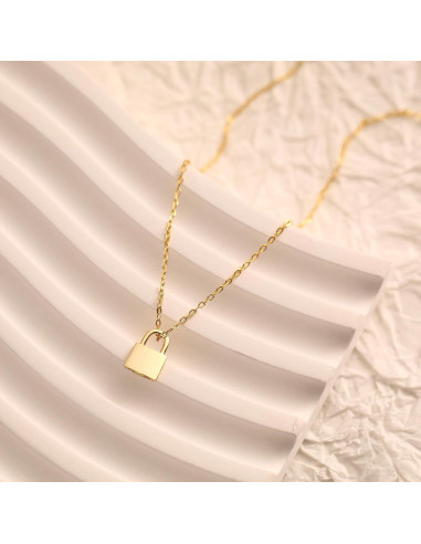 Collar de candado de plata esterlina 925 chapado en oro 14K
