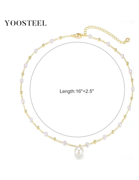 Collar de Perlas Yoosteel para Mujeres - Baño de Oro 14K Collar de Perlas Yoosteel para Mujeres - Baño de Oro 14K