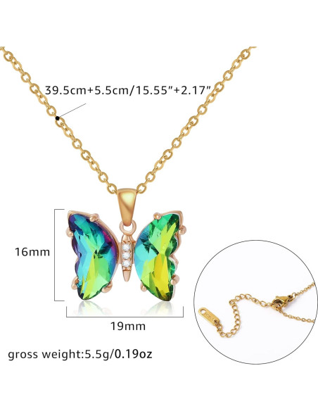 Collar de Mariposa de Oro 18K con Cristal Verde Esmeralda Collar de Mariposa de Oro 18K con Cristal Verde Esmeralda