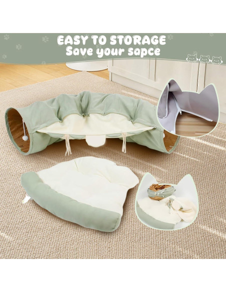 Cueva Túnel para Gatos Teeloray 126 cm Verde con Cama Lavable Cueva Túnel para Gatos Teeloray 126 cm Verde con Cama Lavable