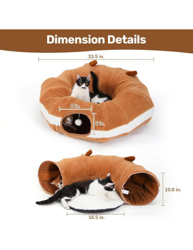 Cama túnel para gatos FUKUMARU grande con cojín lavable