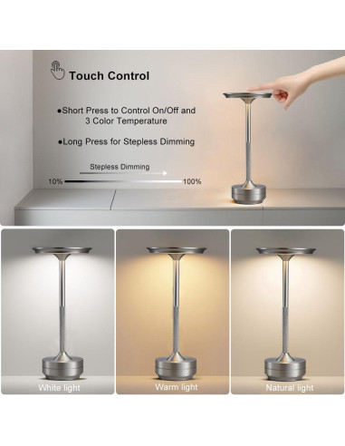 Lámpara de Mesa LED Inalámbrica Simisand 30 cm Plata