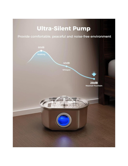Fuente de Agua Automática para Gatos Neareal 3.2L Acero Inoxidable Fuente de Agua Automática para Gatos Neareal 3.2L Acero Inoxidable