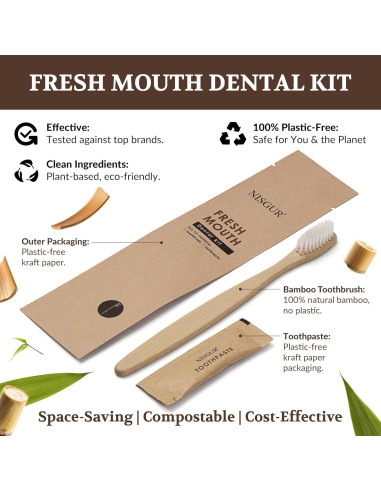 Kit de Cepillos de Dientes Desechables NISGUR - 100 Paquetes Ecológicos