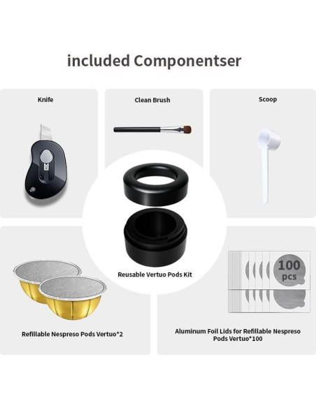 Kit de Cápsulas Reutilizables Nespresso Vertuo con 100 Tapas Kit de Cápsulas Reutilizables Nespresso Vertuo con 100 Tapas