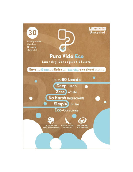 Hojas de Detergente para Ropa Pura Vida - 30 Hojas Ecológicas Hojas de Detergente para Ropa Pura Vida - 30 Hojas Ecológicas