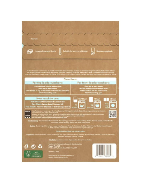 Hojas de Detergente para Ropa Pura Vida - 30 Hojas Ecológicas Hojas de Detergente para Ropa Pura Vida - 30 Hojas Ecológicas