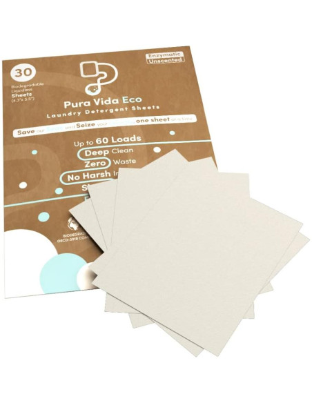 Hojas de Detergente para Ropa Pura Vida - 30 Hojas Ecológicas Hojas de Detergente para Ropa Pura Vida - 30 Hojas Ecológicas