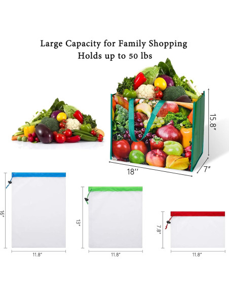 Juego de 6 Bolsas de Compras Reutilizables FENELY Extra Grandes Juego de 6 Bolsas de Compras Reutilizables FENELY Extra Grandes