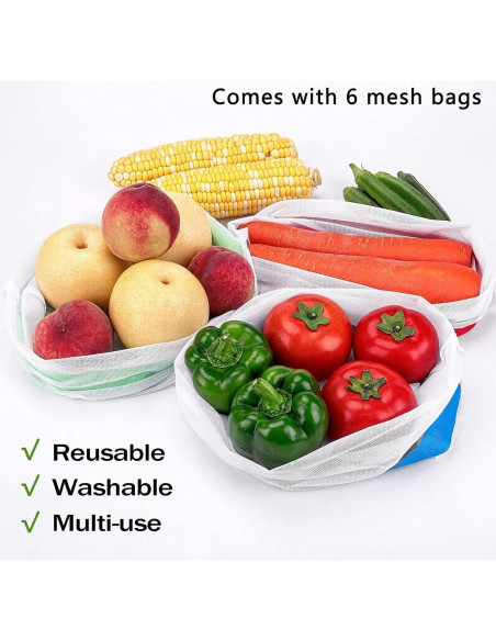 Juego de 6 Bolsas de Compras Reutilizables FENELY Extra Grandes Juego de 6 Bolsas de Compras Reutilizables FENELY Extra Grandes