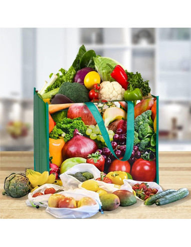 Juego de 6 Bolsas de Compras Reutilizables FENELY Extra Grandes
