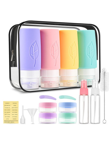 Set de Botellas de Viaje 17 Piezas XMOSNZ 90ml Silicona A Prueba de Fugas