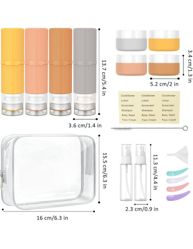 JessLab 16 Botellas de Viaje Silicona 90 ml Aprobadas TSA