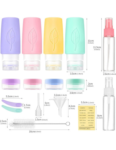 Set de Botellas de Viaje 17 Piezas XMOSNZ 90ml Silicona A Prueba de Fugas