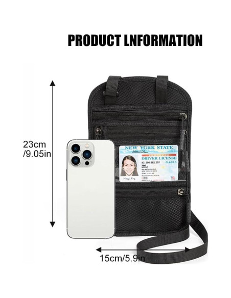Porta Pasaporte RFID SPOSAFE Negro y Gris - Billetera Oculta Porta Pasaporte RFID SPOSAFE Negro y Gris - Billetera Oculta