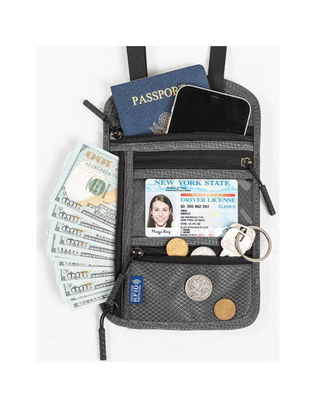 Porta Pasaporte RFID SPOSAFE Negro y Gris - Billetera Oculta Porta Pasaporte RFID SPOSAFE Negro y Gris - Billetera Oculta