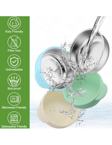 Cuencos de Acero Inoxidable para Bebés BUSOHA 3 Pack 11.94 cm