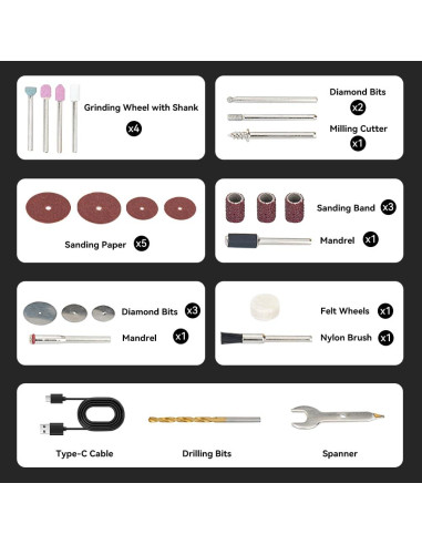 Kit de Herramienta Rotativa Inalámbrica Creality 23 Piezas 6 Velocidades