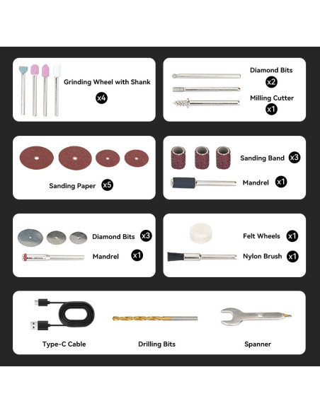 Kit de Herramienta Rotativa Inalámbrica Creality 23 Piezas 6 Velocidades Kit de Herramienta Rotativa Inalámbrica Creality 23 Piezas 6 Velocidades
