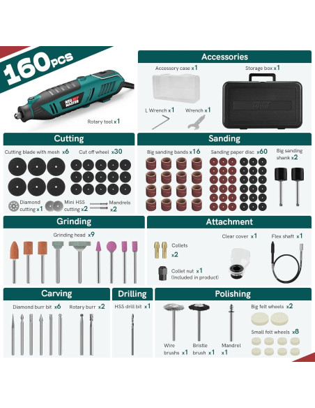 Kit de Herramienta Rotativa NEU MASTER 180W 160 Accesorios Kit de Herramienta Rotativa NEU MASTER 180W 160 Accesorios