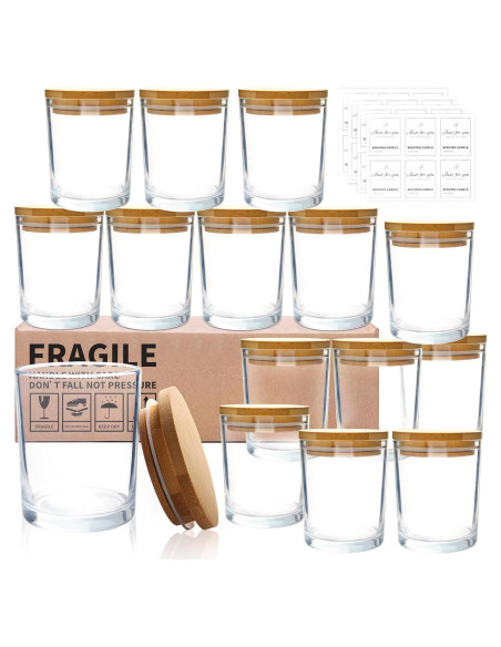 Paquete de 15 Tarros de Vela CONNOO 198g con Tapas de Bambú Paquete de 15 Tarros de Vela CONNOO 198g con Tapas de Bambú