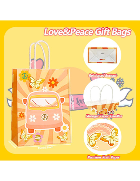 Bolsas de Fiesta Groovy CZWXOXO 24 Pcs 21x15 cm Retro Hippie Bolsas de Fiesta Groovy CZWXOXO 24 Pcs 21x15 cm Retro Hippie