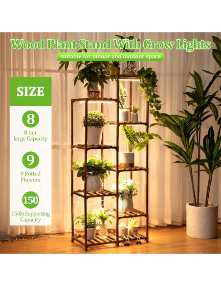 Estante de Plantas Dreyoo 8 Niveles con Luz Crecimiento 157 cm Estante de Plantas Dreyoo 8 Niveles con Luz Crecimiento 157 cm