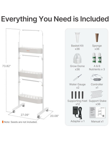 Kit Hidropónico SUNCOZE 3 Niveles con 36 Cápsulas y Luces LED