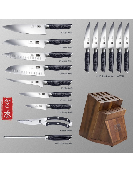 Conjunto de cuchillos SHAN ZU 16 piezas acero japonés con bloque Conjunto de cuchillos SHAN ZU 16 piezas acero japonés con bloque