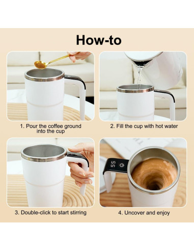 Taza de café auto-mezcladora OUGETHER con termómetro LCD 380ml