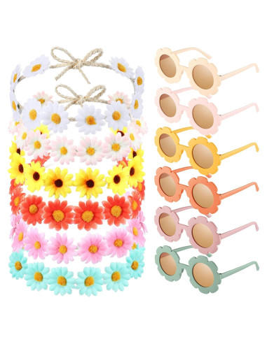 Gafas de sol retro con diademas de flores para fiesta