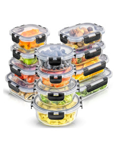 JoyJolt Juego de 12 Contenedores de Almacenamiento de Vidrio 798ml