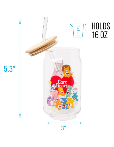 Vaso de Vidrio Silver Buffalo Care Bears 16oz con Tapa de Bambú Vaso de Vidrio Silver Buffalo Care Bears 16oz con Tapa de Bambú