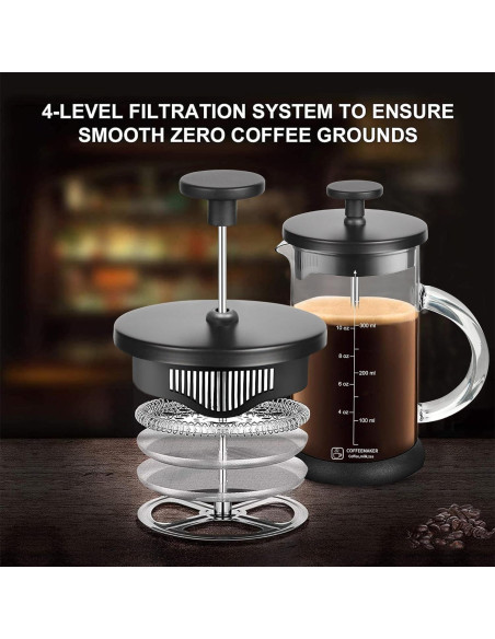 Prensa Francesa Cafetera 12oz YMMIND con Filtros de Acero Inoxidable Prensa Francesa Cafetera 12oz YMMIND con Filtros de Acero Inoxidable