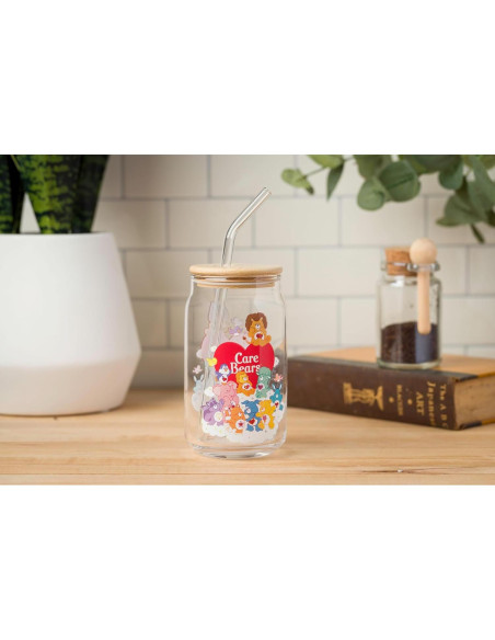 Vaso de Vidrio Silver Buffalo Care Bears 16oz con Tapa de Bambú Vaso de Vidrio Silver Buffalo Care Bears 16oz con Tapa de Bambú