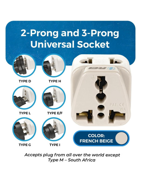 Adaptador de Enchufe OREI Tipo G para Viajes - Beige Adaptador de Enchufe OREI Tipo G para Viajes - Beige