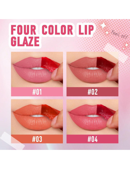 Juego de 4 Tintes de Labios Peel Off HOSAILY - Mate y Larga Duración Juego de 4 Tintes de Labios Peel Off HOSAILY - Mate y Larga Duración