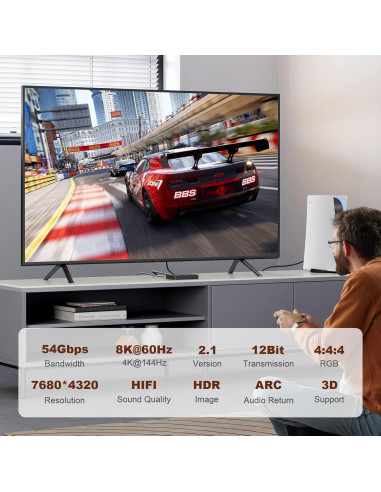 Cable DisplayPort de Fibra 2.1 Lan-SK 1.83m 54Gbps 8K 60Hz