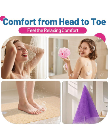 Juego de 5 Piezas ShowEzily: Alfombrilla Ducha Antideslizante y Esponjas Exfoliantes