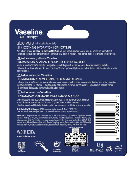 Bálsamo Labial Vaseline Lip Therapy Aloe Vera 12-Pack 4.5g Bálsamo Labial Vaseline Lip Therapy Aloe Vera 12-Pack 4.5g