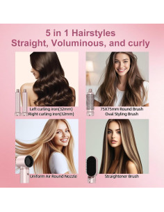 Cepillo Secador 5 en 1 Welltop WT-638 Rosa - Iones Negativos 2