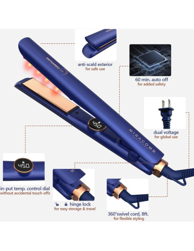 Plancha de Pelo Profesional MIRACOMB Titanio 1" Luz Infrarroja