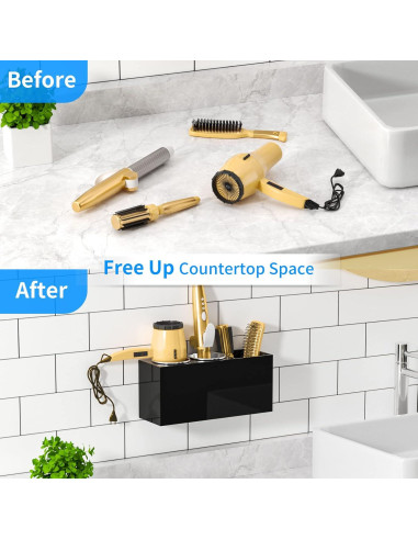 Soporte para Secador de Pelo NIUBEE Negro, Organizador de Baño