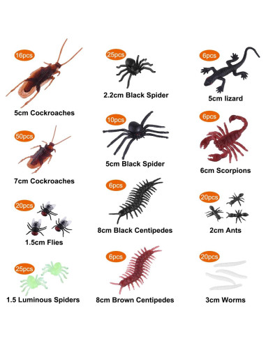 Juguetes de Broma Insectos Plásticos ASTARON 210 Pcs Halloween
