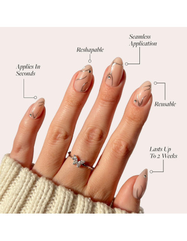 Glamnetic Uñas Postizas Cortas Almendra Astro 3D - Kit 30 Uñas