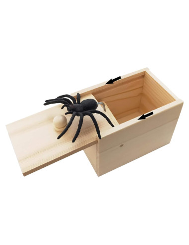 Caja de broma de araña Rtudan - Juguete de madera 9.4x6.1x6.6 cm