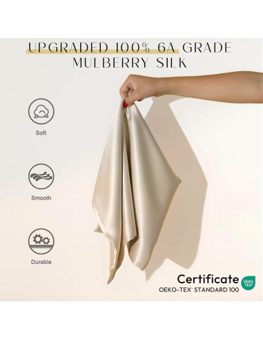 Funda de Almohada de Seda ZIMASILK 100% Pura 50.8x66cm Beige