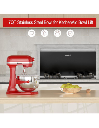 Tazón de Mezcla Acero Inoxidable 7L XINCAN para Kitchenaid