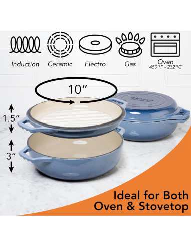 Sartén Braiser de Hierro Fundido Gennua Kitchen 3.12L Azul