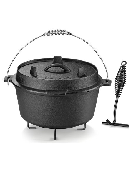 Horno Holandés de Camping Velaze 10QT Hierro Fundido Pre-Sazonado Horno Holandés de Camping Velaze 10QT Hierro Fundido Pre-Sazonado
